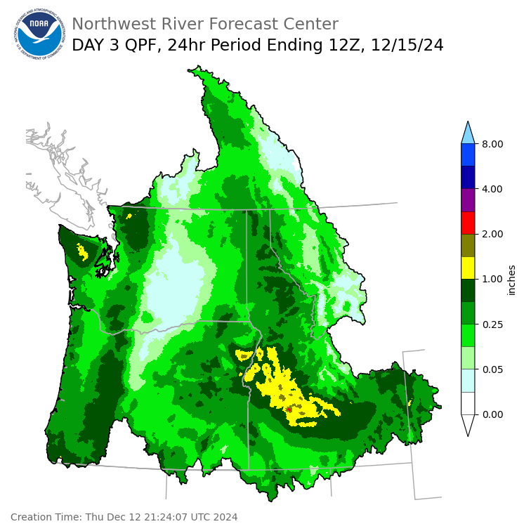 Day 3 (Saturday): Precipitation Forecast ending Sunday, December 15 at 4 am PST