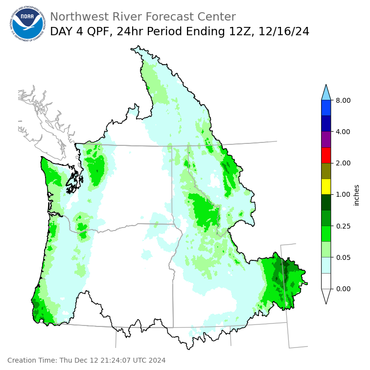 Day 4 (Sunday): Precipitation Forecast ending Monday, December 16 at 4 am PST