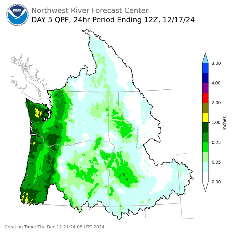 Day 5 (Monday): Precipitation Forecast ending Tuesday, December 17 at 4 am PST
