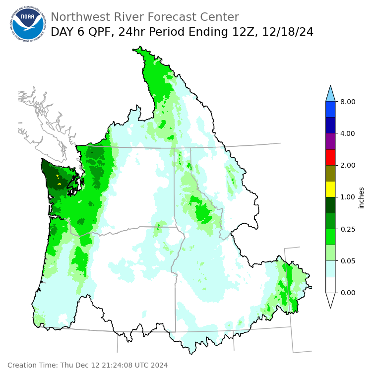 Day 6 (Tuesday): Precipitation Forecast ending Wednesday, December 18 at 4 am PST