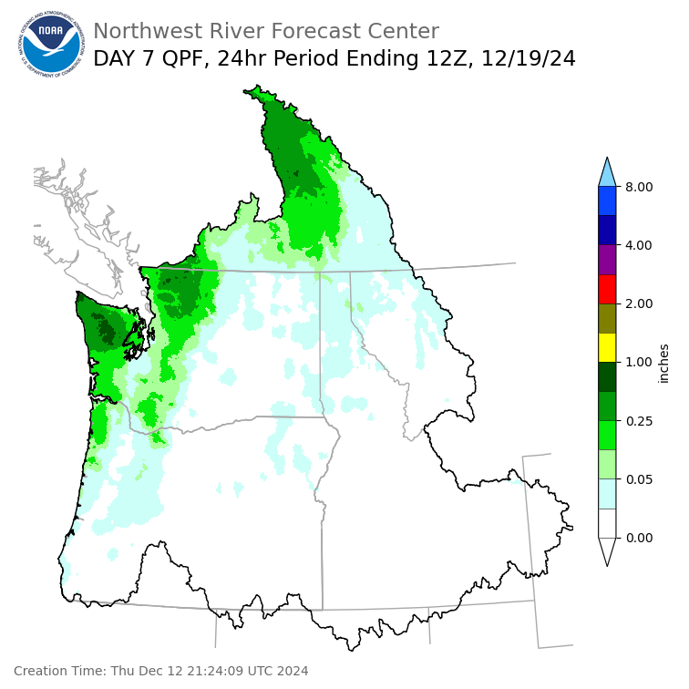 Day 7 (Wednesday): Precipitation Forecast ending Thursday, December 19 at 4 am PST