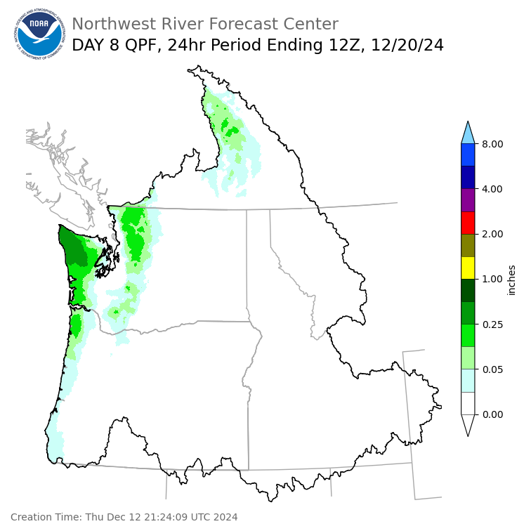 Day 8 (Thursday): Precipitation Forecast ending Friday, December 20 at 4 am PST