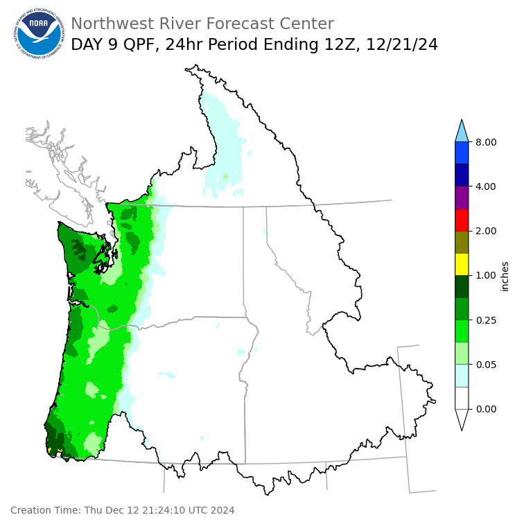Day 9 (Friday): Precipitation Forecast ending Saturday, December 21 at 4 am PST