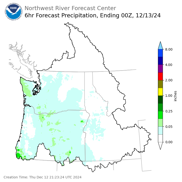 Day 1 (Thursday): 6 Hourly Precipitation Forecast ending Thursday, December 12 at 4 pm PST