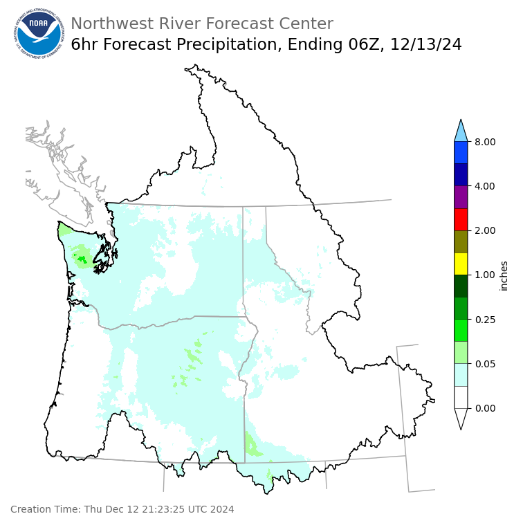 Day 1 (Thursday): 6 Hourly Precipitation Forecast ending Thursday, December 12 at 10 pm PST