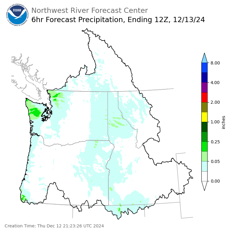 Day 1 (Thursday): 6 Hourly Precipitation Forecast ending Friday, December 13 at 4 am PST