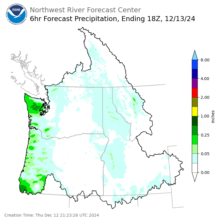 Day 2 (Friday): 6 Hourly Precipitation Forecast  ending Friday, December 13 at 10 am PST