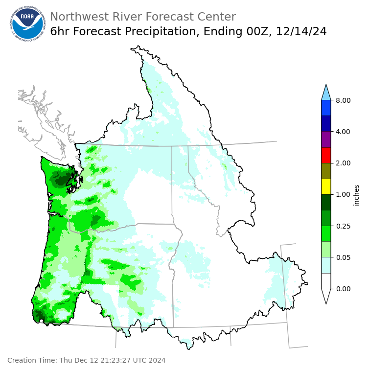 Day 2 (Friday): 6 Hourly Precipitation Forecast  ending Friday, December 13 at 4 pm PST
