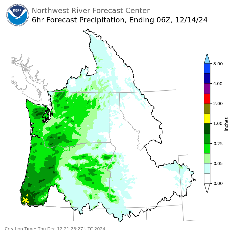 Day 2 (Friday): 6 Hourly Precipitation Forecast  ending Friday, December 13 at 10 pm PST