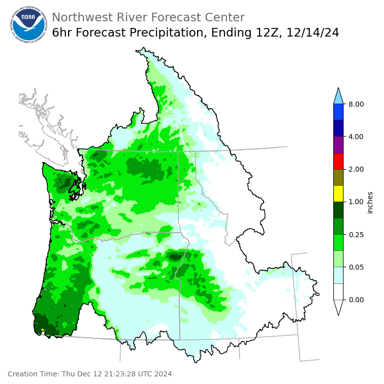 Day 2 (Friday): 6 Hourly Precipitation Forecast  ending Saturday, December 14 at 4 am PST