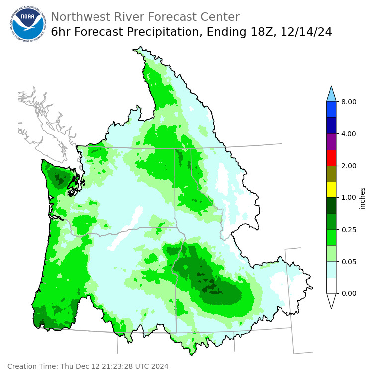 Day 3 (Saturday): 6 Hourly Precipitation Forecast  ending Saturday, December 14 at 10 am PST