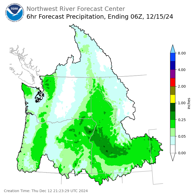 Day 3 (Saturday): 6 Hourly Precipitation Forecast  ending Saturday, December 14 at 10 pm PST