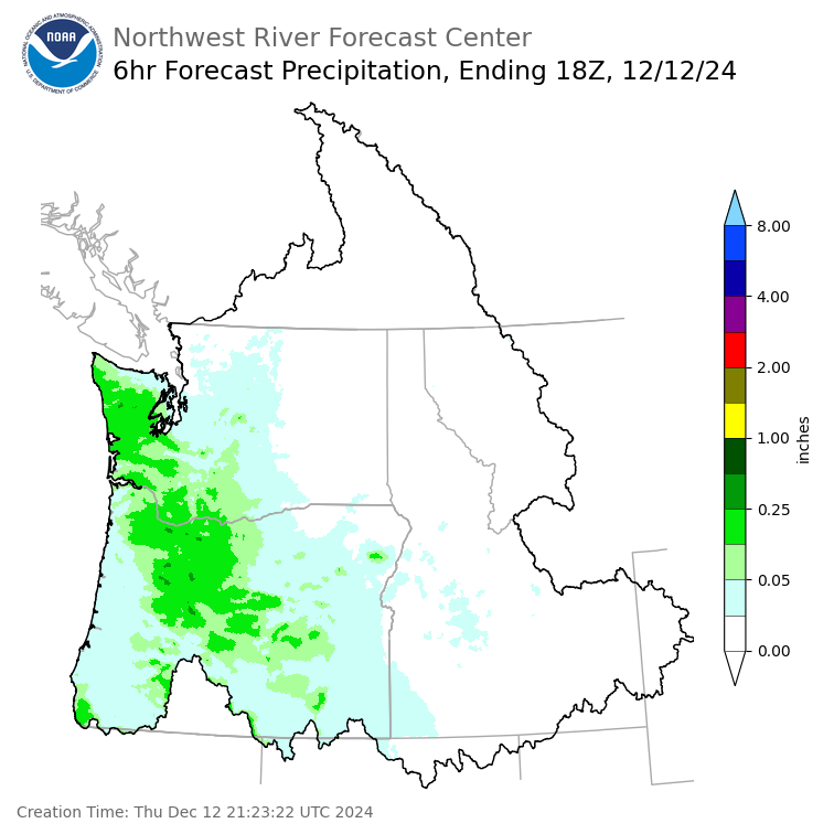 Day 1 (Thursday): 6 Hourly Precipitation Forecast ending Thursday, December 12 at 10 am PST