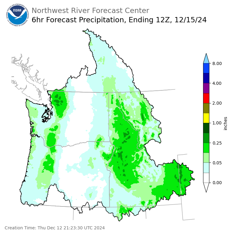 Day 3 (Saturday): 6 Hourly Precipitation Forecast  ending Sunday, December 15 at 4 am PST