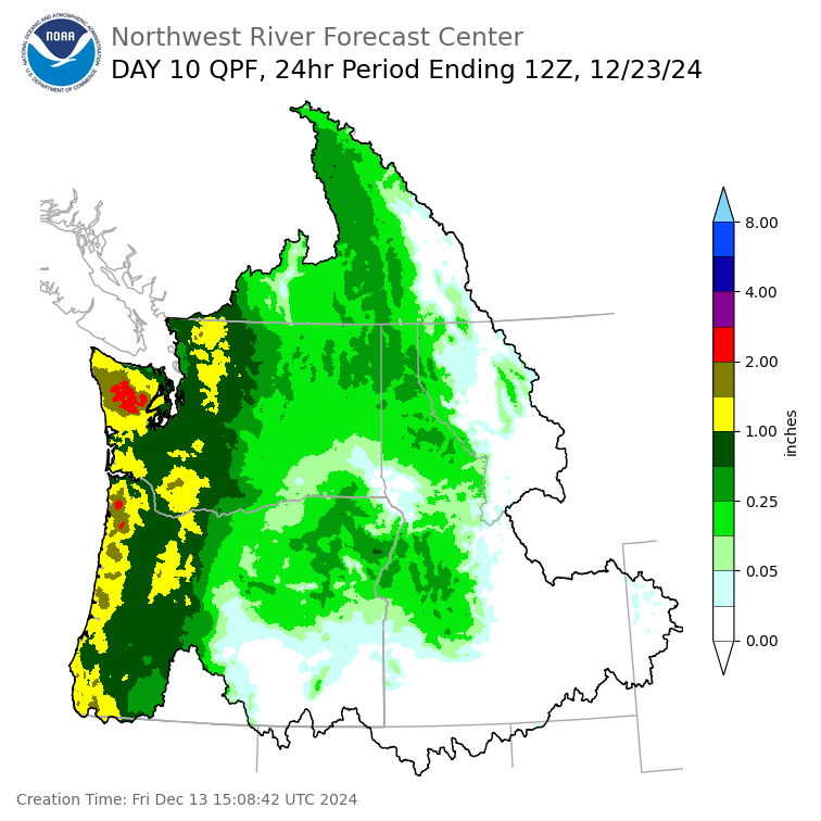 Day 10 (Sunday): Precipitation Forecast ending Monday, December 23 at 4 am PST