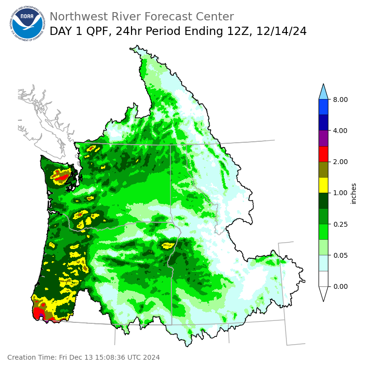 Day 1 (Friday): Precipitation Forecast ending Saturday, December 14 at 4 am PST