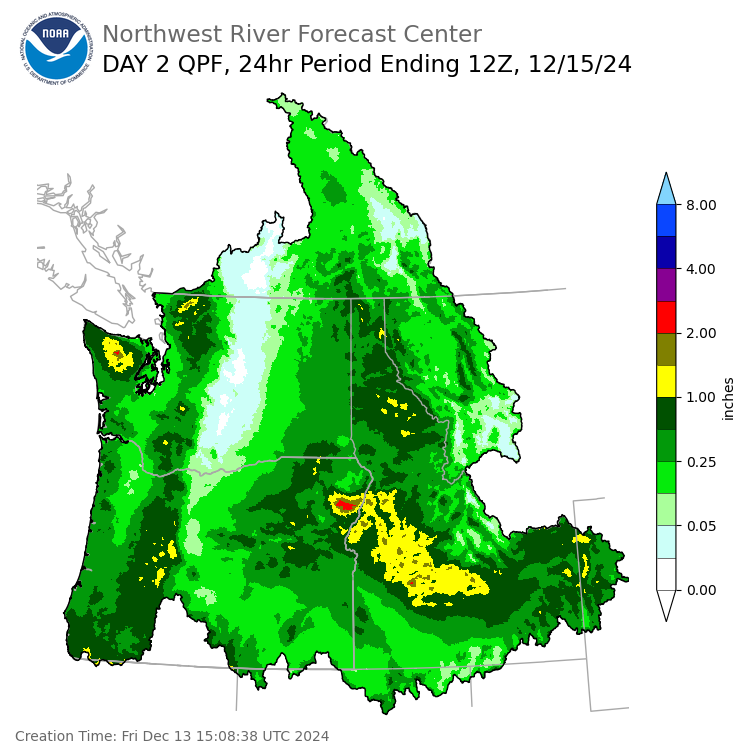 Day 2 (Saturday): Precipitation Forecast ending Sunday, December 15 at 4 am PST