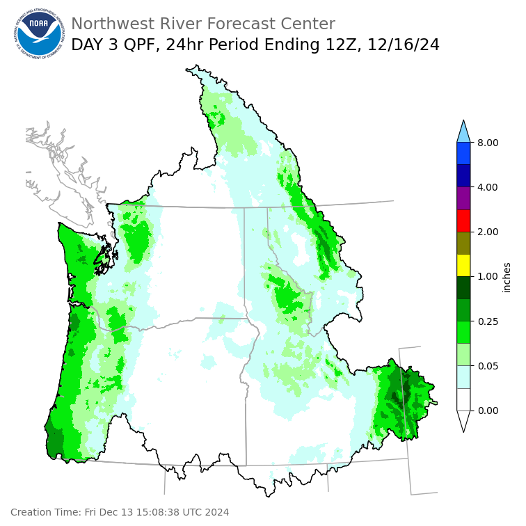 Day 3 (Sunday): Precipitation Forecast ending Monday, December 16 at 4 am PST