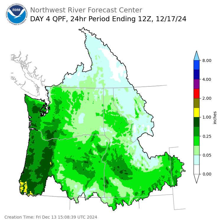 Day 4 (Monday): Precipitation Forecast ending Tuesday, December 17 at 4 am PST