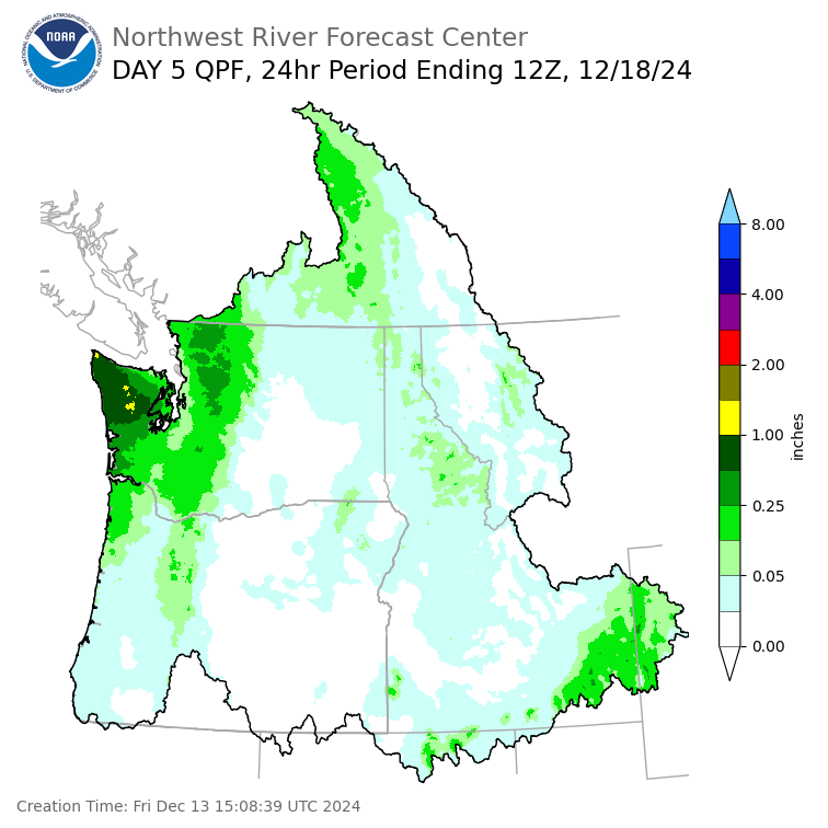 Day 5 (Tuesday): Precipitation Forecast ending Wednesday, December 18 at 4 am PST