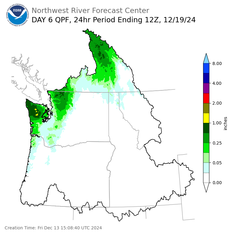Day 6 (Wednesday): Precipitation Forecast ending Thursday, December 19 at 4 am PST