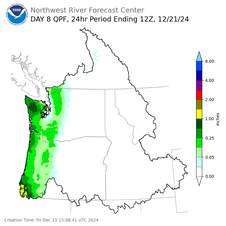 Day 8 (Friday): Precipitation Forecast ending Saturday, December 21 at 4 am PST