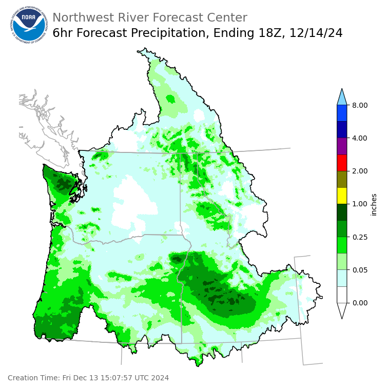 Day 2 (Saturday): 6 Hourly Precipitation Forecast  ending Saturday, December 14 at 10 am PST