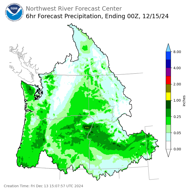Day 2 (Saturday): 6 Hourly Precipitation Forecast  ending Saturday, December 14 at 4 pm PST