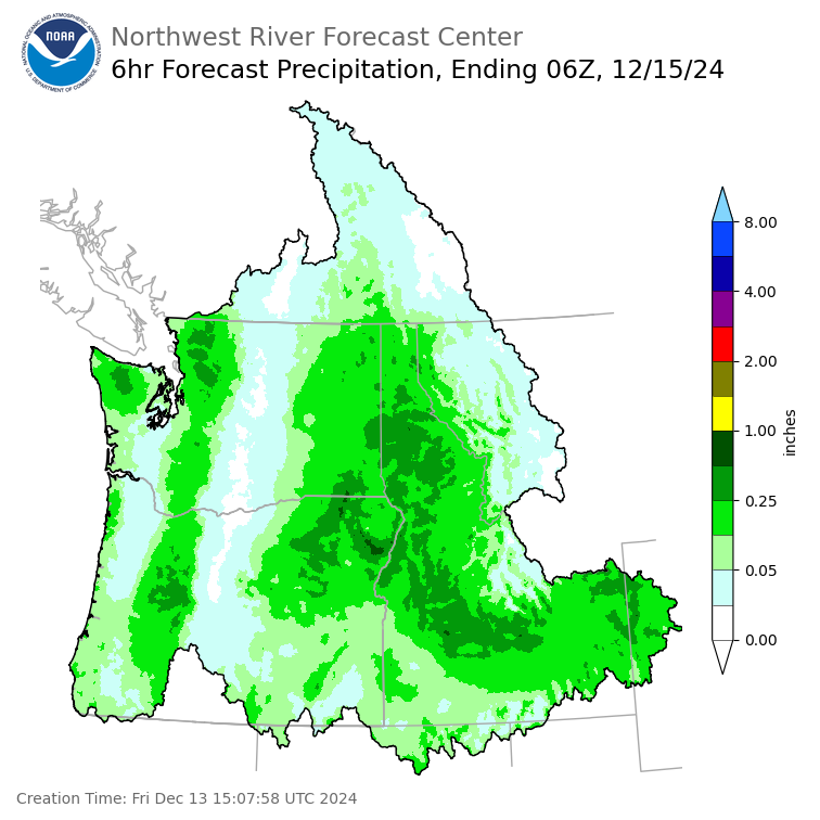 Day 2 (Saturday): 6 Hourly Precipitation Forecast  ending Saturday, December 14 at 10 pm PST