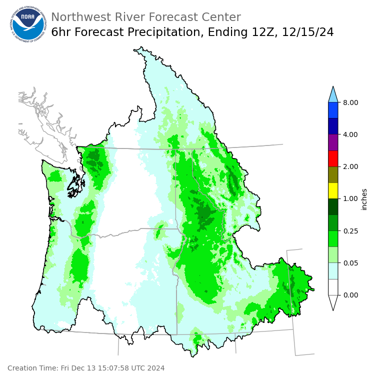 Day 2 (Saturday): 6 Hourly Precipitation Forecast  ending Sunday, December 15 at 4 am PST