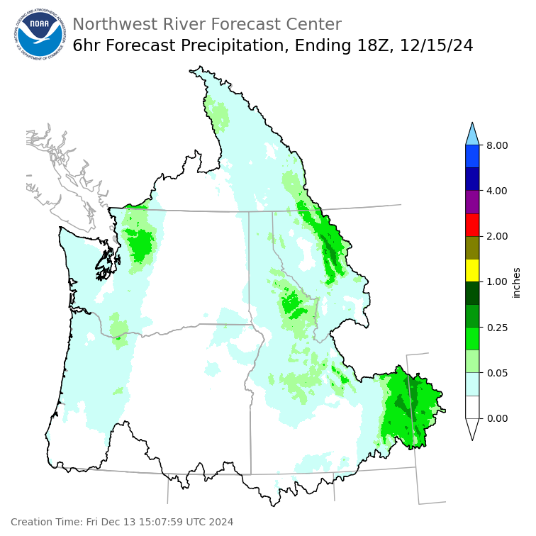 Day 3 (Sunday): 6 Hourly Precipitation Forecast  ending Sunday, December 15 at 10 am PST