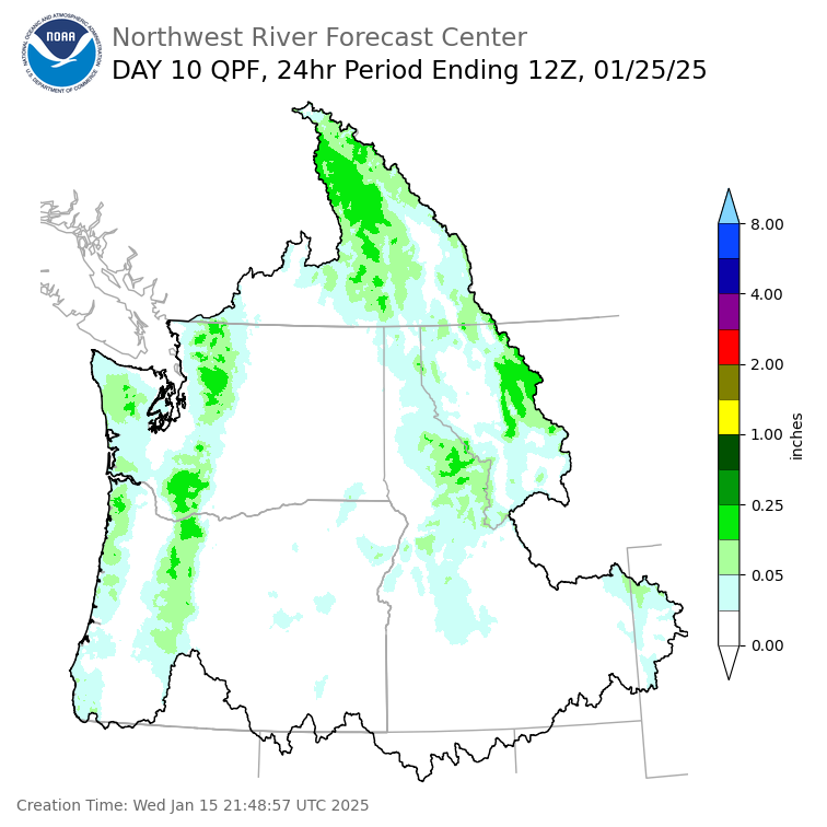 Day 10 (Friday): Precipitation Forecast ending Saturday, January 25 at 4 am PST