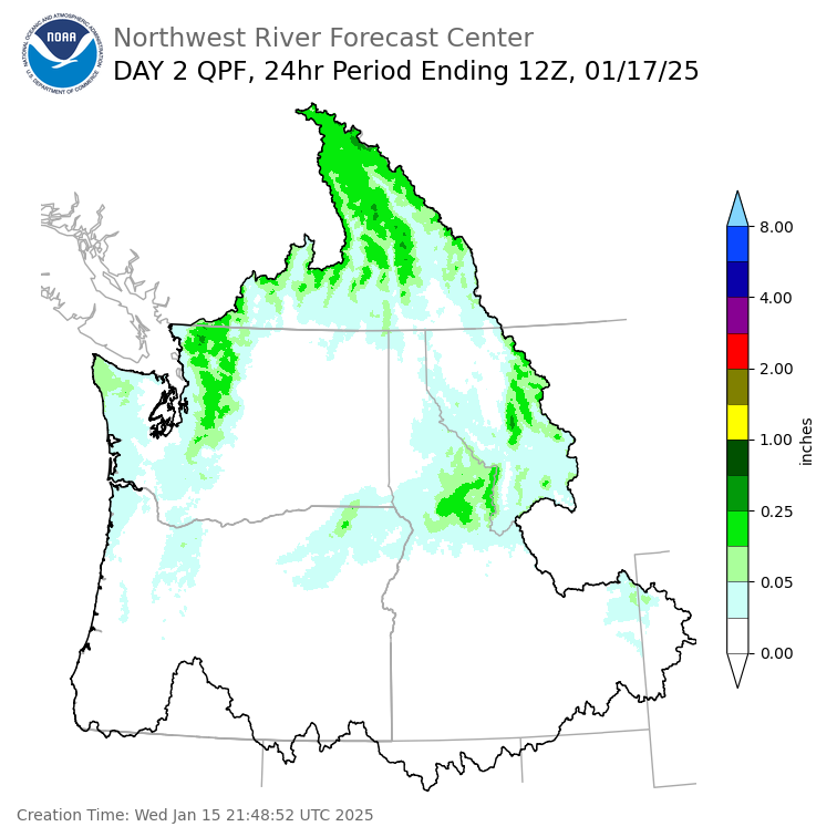 Day 2 (Thursday): Precipitation Forecast ending Friday, January 17 at 4 am PST