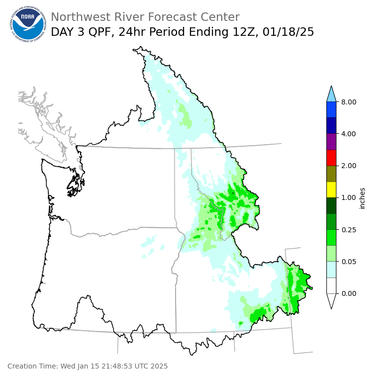 Day 3 (Friday): Precipitation Forecast ending Saturday, January 18 at 4 am PST