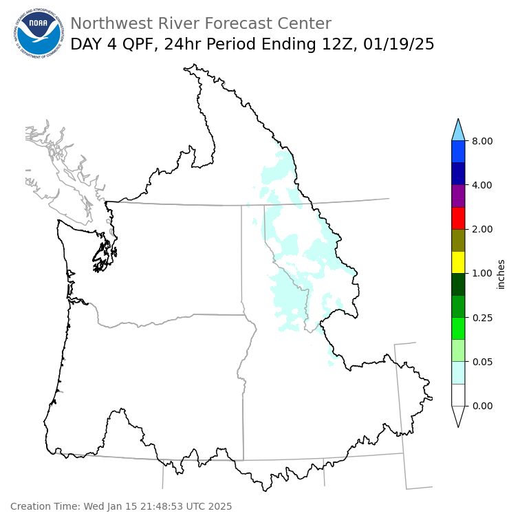 Day 4 (Saturday): Precipitation Forecast ending Sunday, January 19 at 4 am PST