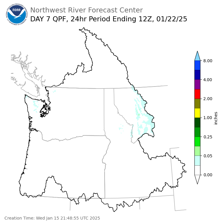Day 7 (Tuesday): Precipitation Forecast ending Wednesday, January 22 at 4 am PST