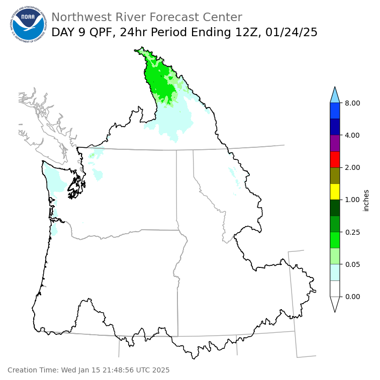 Day 9 (Thursday): Precipitation Forecast ending Friday, January 24 at 4 am PST