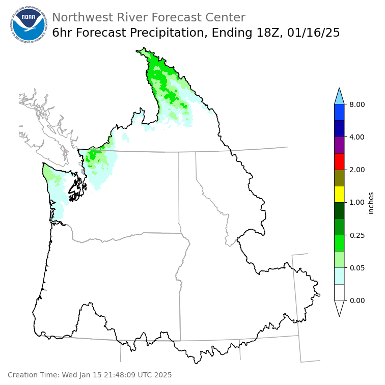 Day 2 (Thursday): 6 Hourly Precipitation Forecast  ending Thursday, January 16 at 10 am PST