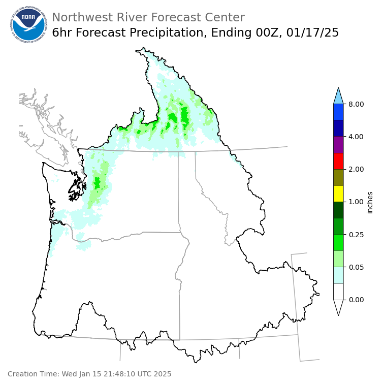 Day 2 (Thursday): 6 Hourly Precipitation Forecast  ending Thursday, January 16 at 4 pm PST