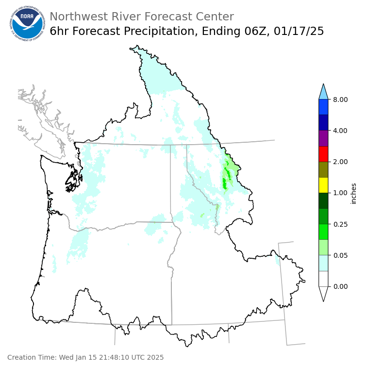 Day 2 (Thursday): 6 Hourly Precipitation Forecast  ending Thursday, January 16 at 10 pm PST