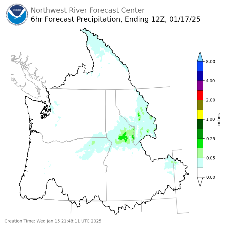 Day 2 (Thursday): 6 Hourly Precipitation Forecast  ending Friday, January 17 at 4 am PST