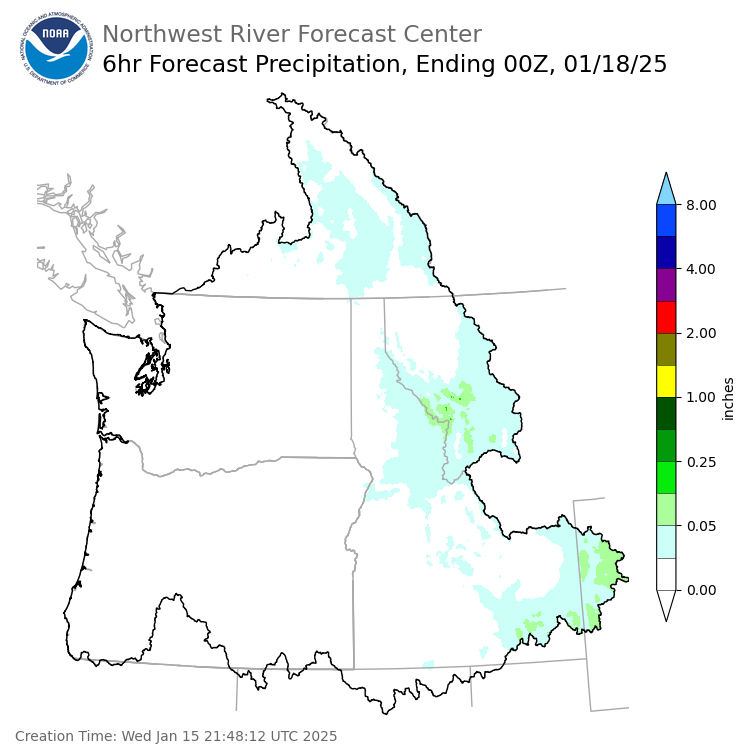 Day 3 (Friday): 6 Hourly Precipitation Forecast  ending Friday, January 17 at 4 pm PST