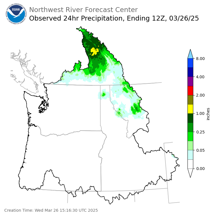 Observed Precipitation ending Wednesday, March 26 at 5 am PDT