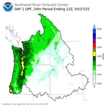 Day 1 (Wednesday): Precipitation Forecast ending Thursday, March 27 at 5 am PDT