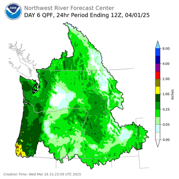Day 6 (Monday): Precipitation Forecast ending Tuesday, April 1 at 5 am PDT