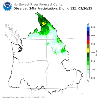 Observed Precipitation ending Wednesday, March 26 at 5 am PDT