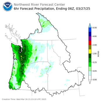 Day 1 (Wednesday): 6 Hourly Precipitation Forecast ending Wednesday, March 26 at 11 pm PDT
