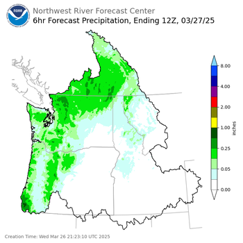 Day 1 (Wednesday): 6 Hourly Precipitation Forecast ending Thursday, March 27 at 5 am PDT