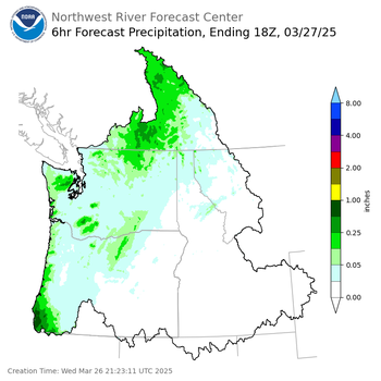 Day 2 (Thursday): 6 Hourly Precipitation Forecast  ending Thursday, March 27 at 11 am PDT