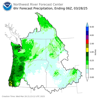 Day 2 (Thursday): 6 Hourly Precipitation Forecast  ending Thursday, March 27 at 11 pm PDT